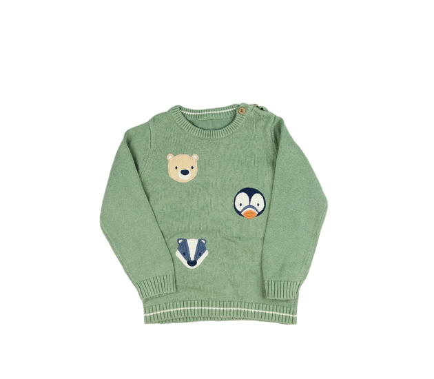 Zelený svetr se zvířátky Nutmeg