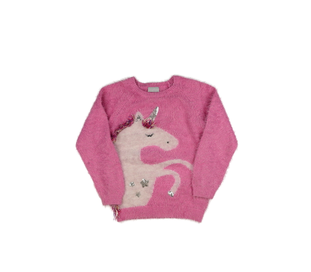 Růžový žinylkový svetr s jednorožcem 