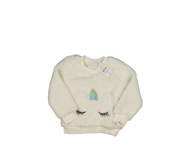 Nová bílá chlupatá mikina s jednorožcem Nutmeg 