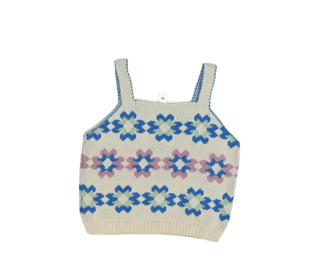 Bílé květinové pletené zimní tílko Tu