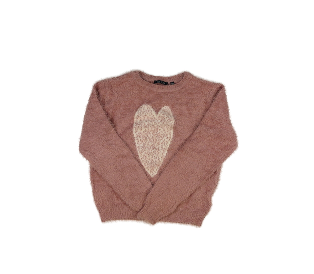 Růžový žinylkový svetr se srdcem 
