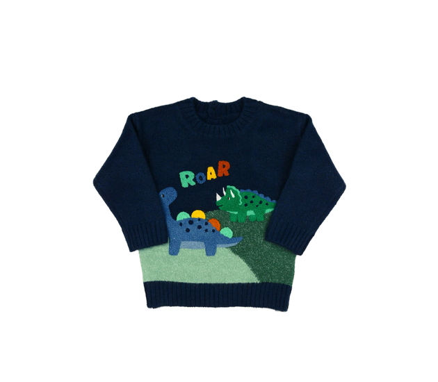 Tmavě modrý svetr s dinosaury 