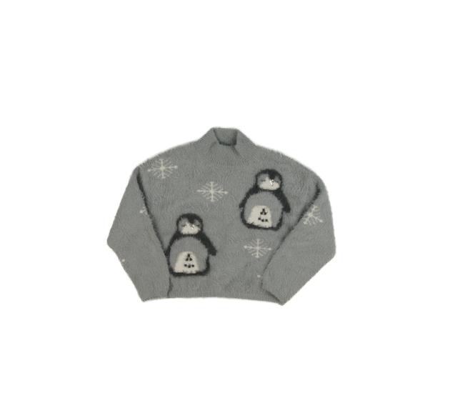 Šedý žinylkový svetr s tučňáky Next