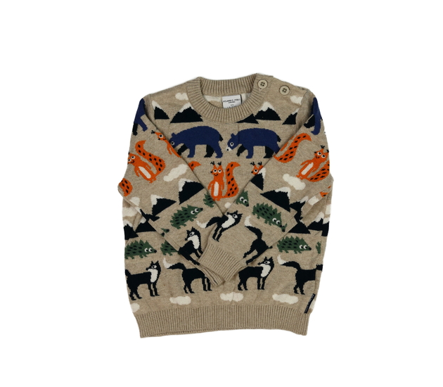 Hnědý svetr se zvířátky 