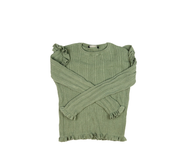 Zelený žebrovaný svetřík s volánky George