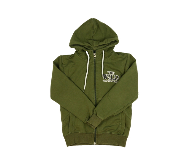 Zelená mikina s obrázkem zvířete na zádech