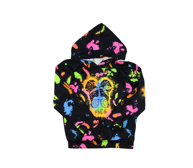 Černá slabá barevně vzorovaná mikina se slečnou 