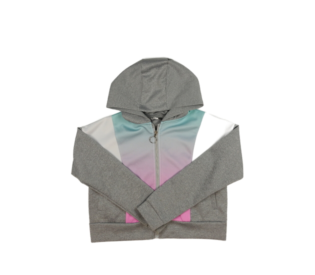 Šedá crop mikina s barevnými pruhy vpředu 