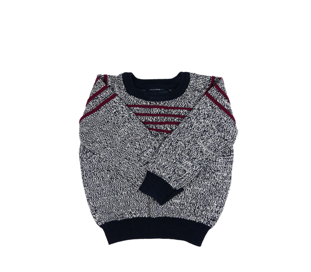 Modrý melírovaný svetr s červenými pruhy Primark