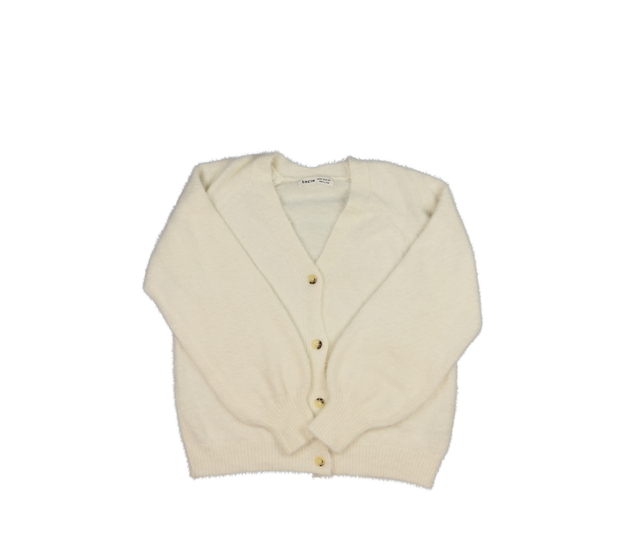 Krémový chlupatý propínací svetřík 