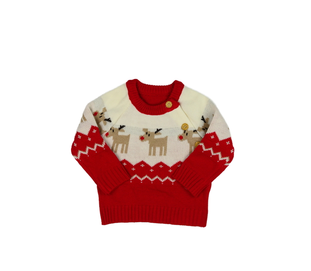 Červeno-bílý svetr se sobíky 