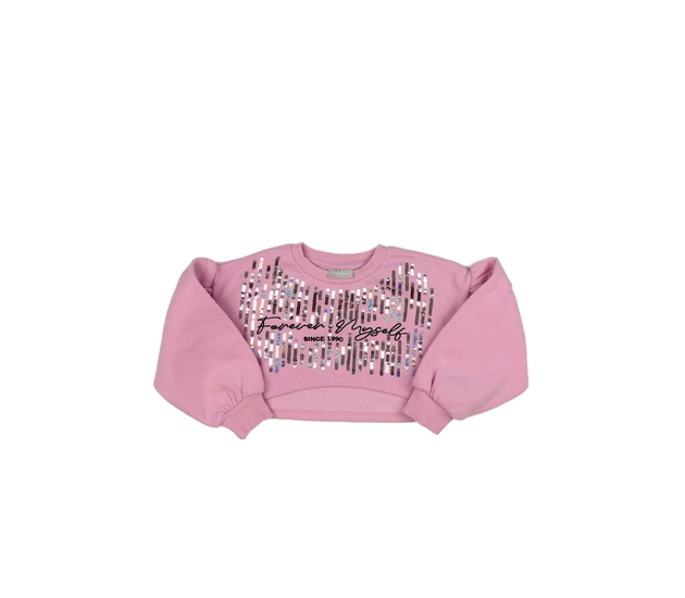 Růžová crop mikina s flitry 