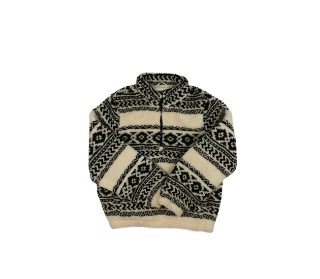 Krémová teplá mikina s černými vzory 