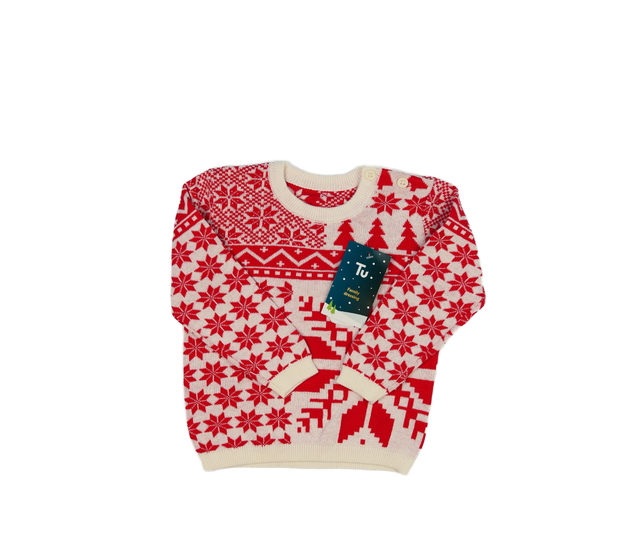 Nový bílý svetr s červenými vzory Tu 