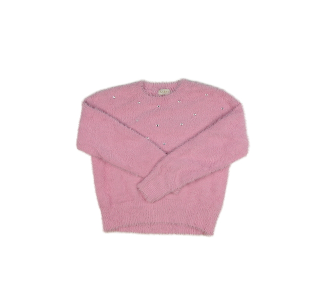 Růžový žinylkový kratší svetr s kamínky 