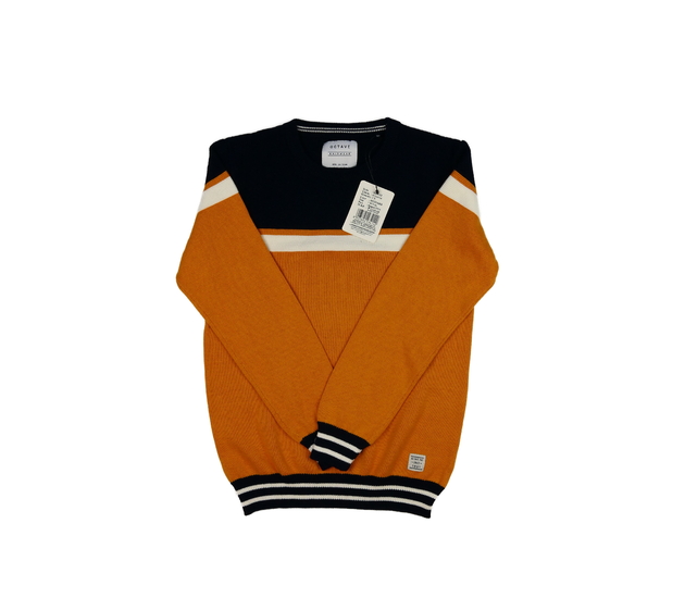 Nový hnědo-modrý přízový svetr 