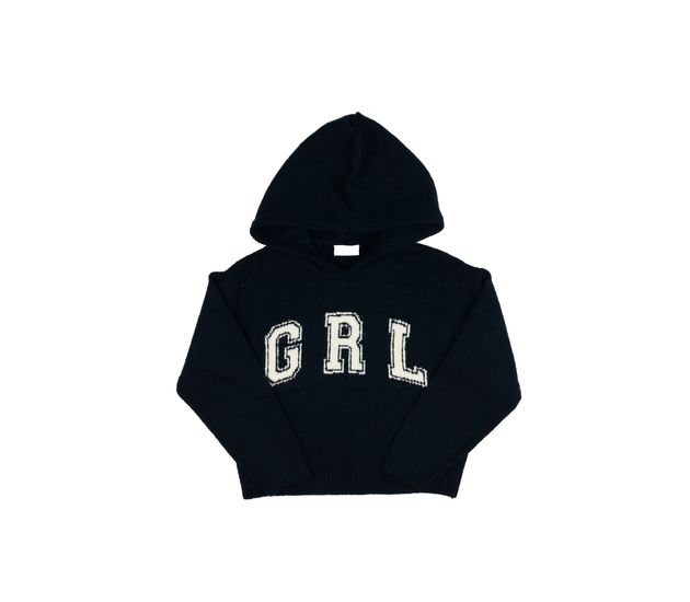 Modrý crop svetr s nápisem a kapucí 