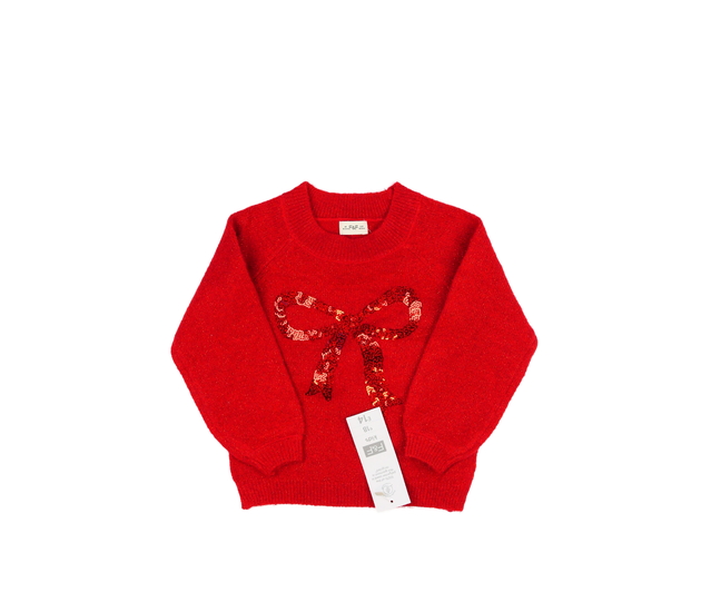 Nový červený lesklý svetr s mašlí F&F