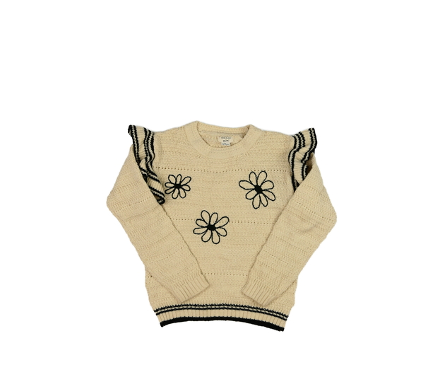 Hnědý svetr s květinami a volánky River Island 