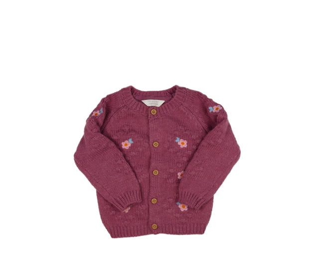 Tmavě růžový svetr s květinami Primark 