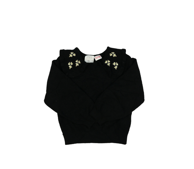 Černý svetr s květinami na límečku Zara