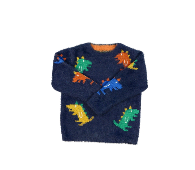 Modrý žinylkový svetr s dinosaurem George