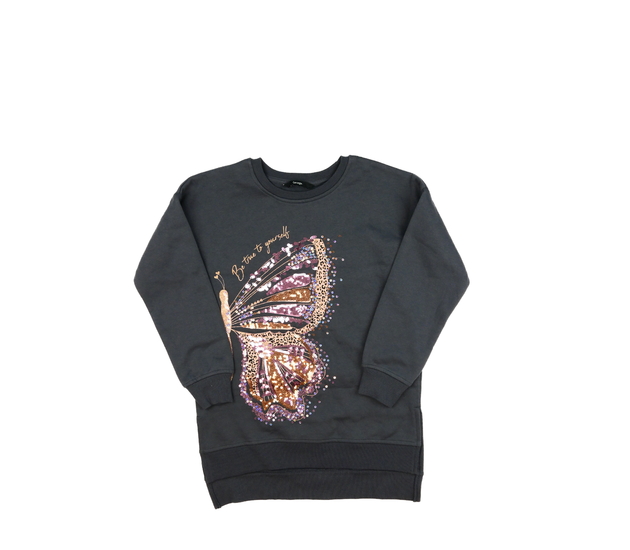 Šedá mikina s motýlkem z flitrů George