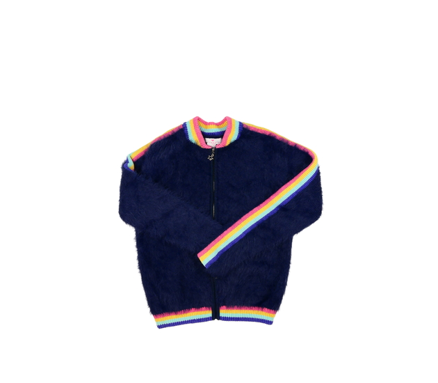 Modrý žinylkový svetr na zip 