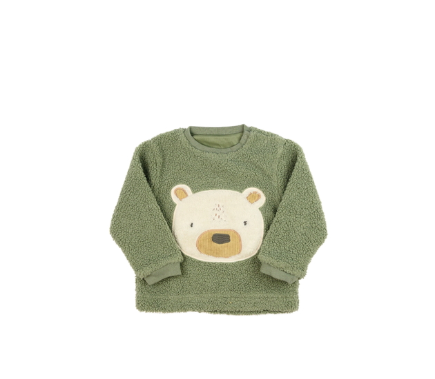 Zelená beránková mikina s medvědem Nutmeg