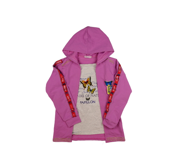 Růžový zdobný kardigan s všitým trikem 