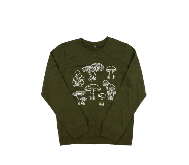 Zelená mikina s houbami 