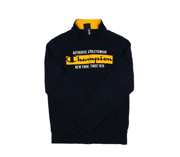 Tmavě modrá mikina se žlutými detaily 