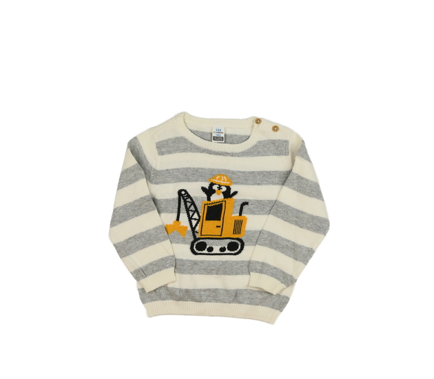 Pruhovaný svetr s bagrem 