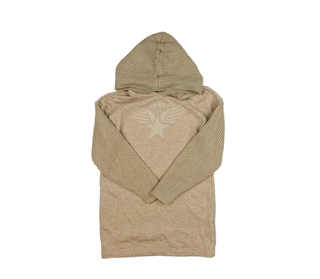 Hnědá delší mikina se svetrovými detaily 