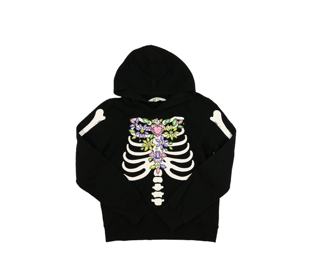 Černá stylová mikina s kostrou a květinami H&M