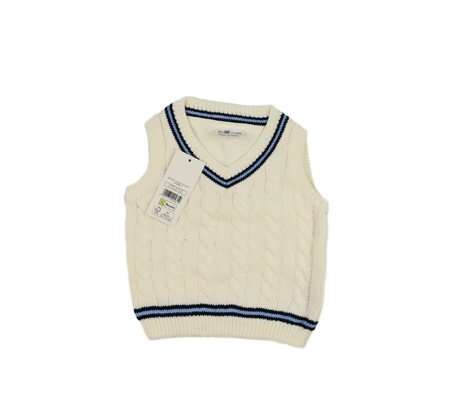 Nová krémová pletená vesta s modrými detaily 