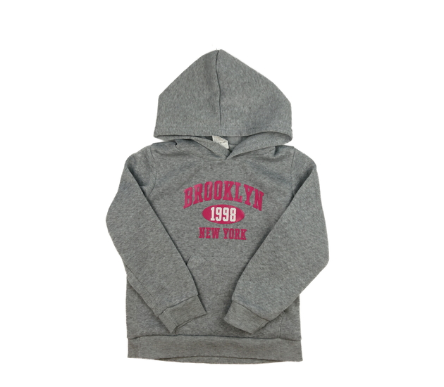 Šedá melírovaná mikina s růžovým nápisem 