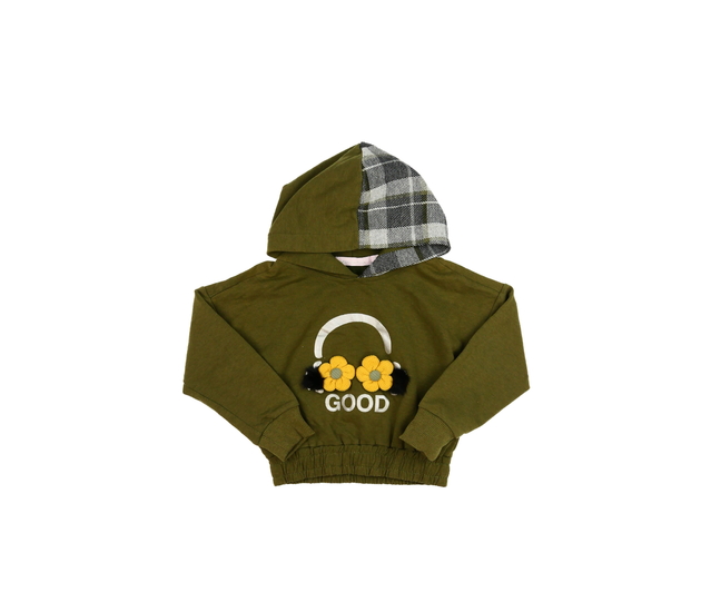 Zelená kratší mikina s květinou 