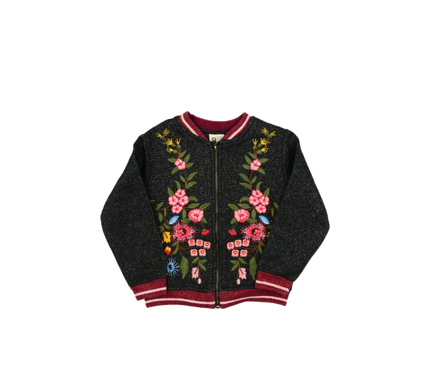 Tmavá mikina s vyšitými květinami Zara