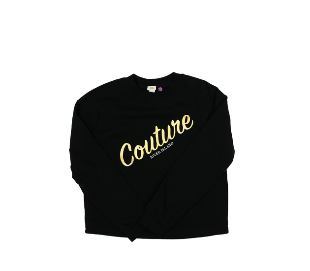 Černá kratší mikina s nápisem River Island 