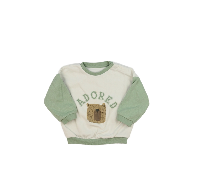 Bílo-zelená mikina s medvědem 