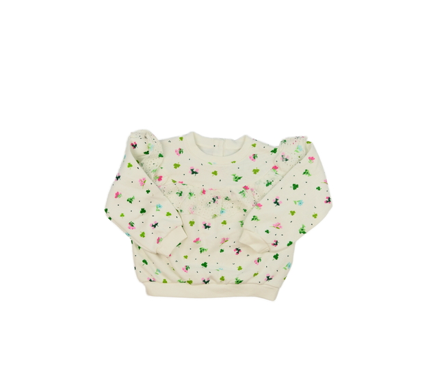 Bílá květinová mikina s volánky 