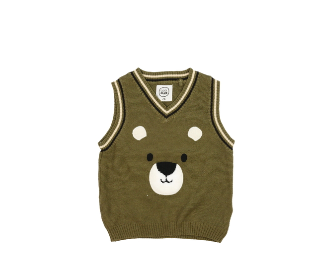 Khaki pletená vesta s čumáčkem 