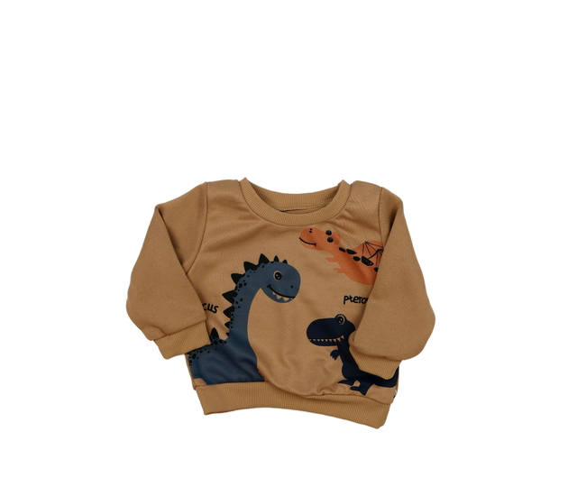 Hnědá slabá mikina s dinosaury 