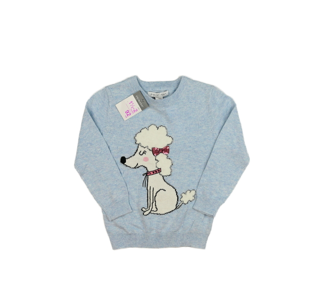 Nový modrý přízový svetr s pejskem Primark 